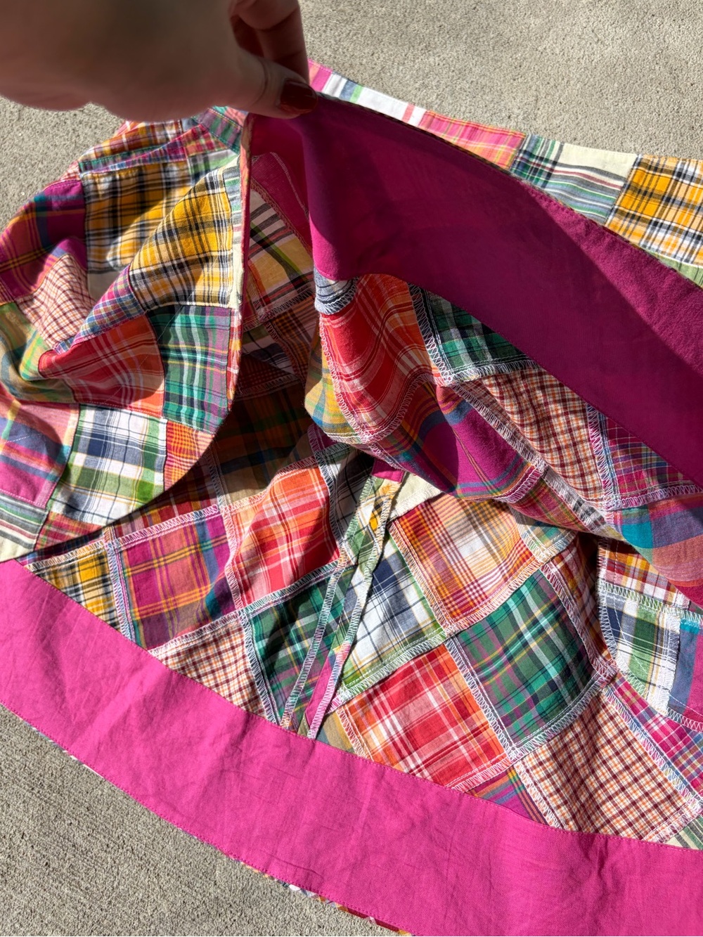 Vintage 90s Cabi patchwork madras plaid multi color rainbow cotton skirt boho - Picture 4 of 8
